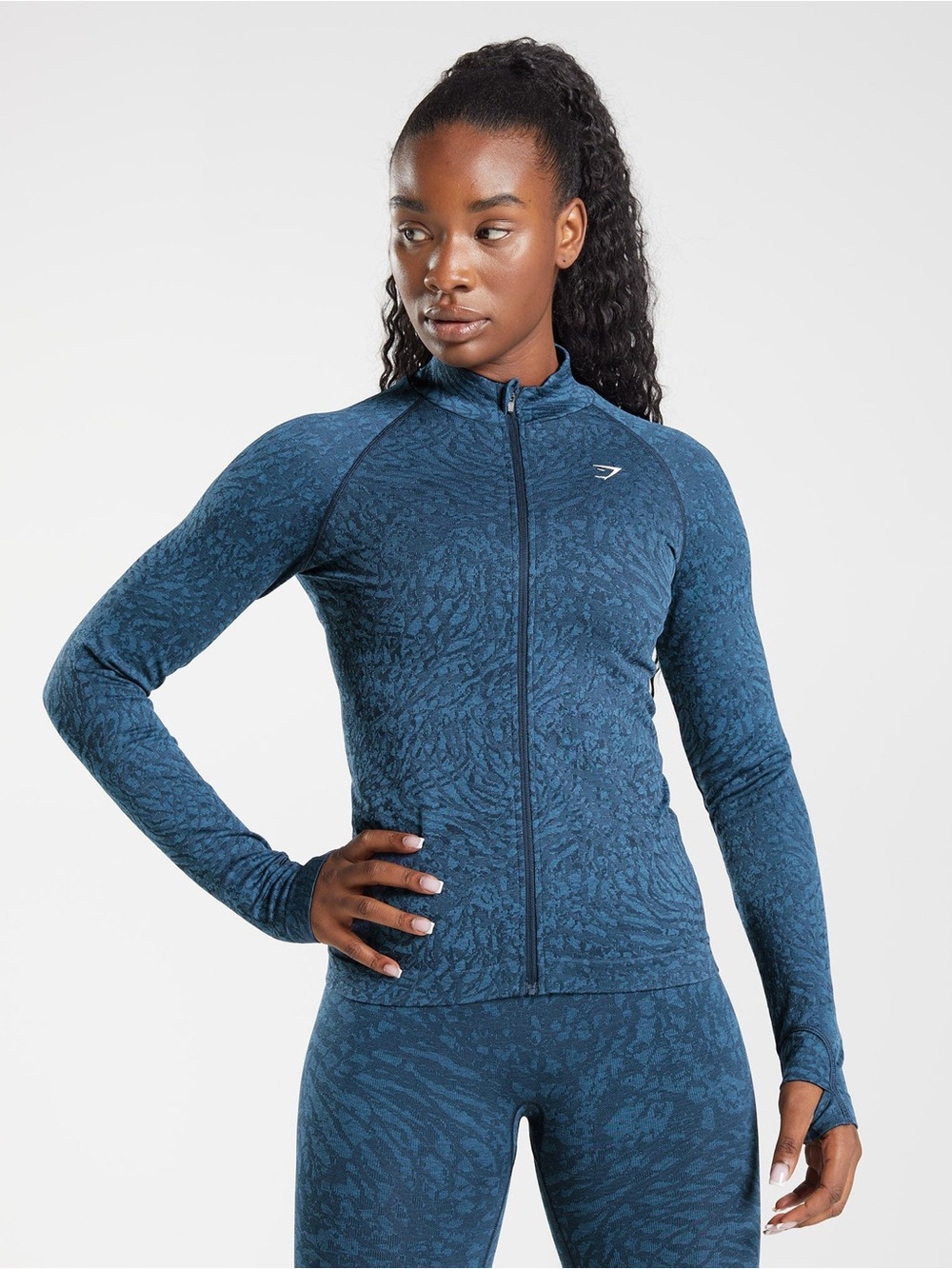 Gymshark SET navy Animal-Print Zip Jacket & Leggings Set